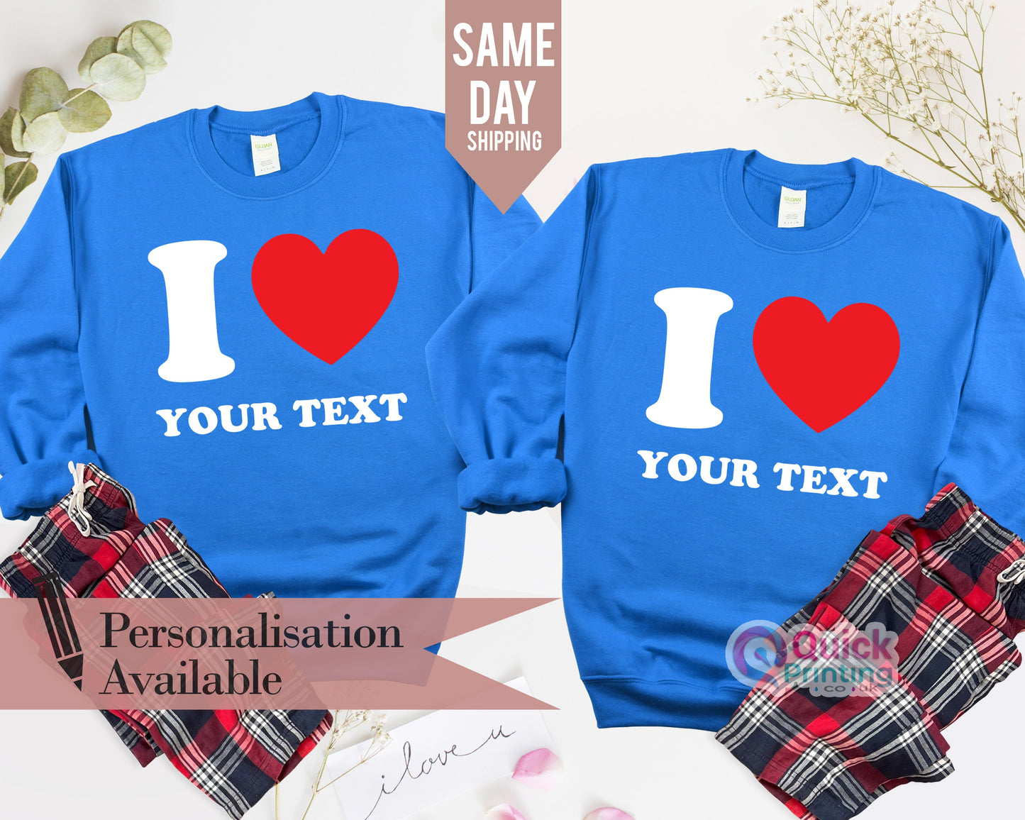 I Heart Custom Jumper, Personalised I Love Sweatshirt, Custom Name or Text, Personalised Birthday Christmas Gift, Men Women Unisex Jumper