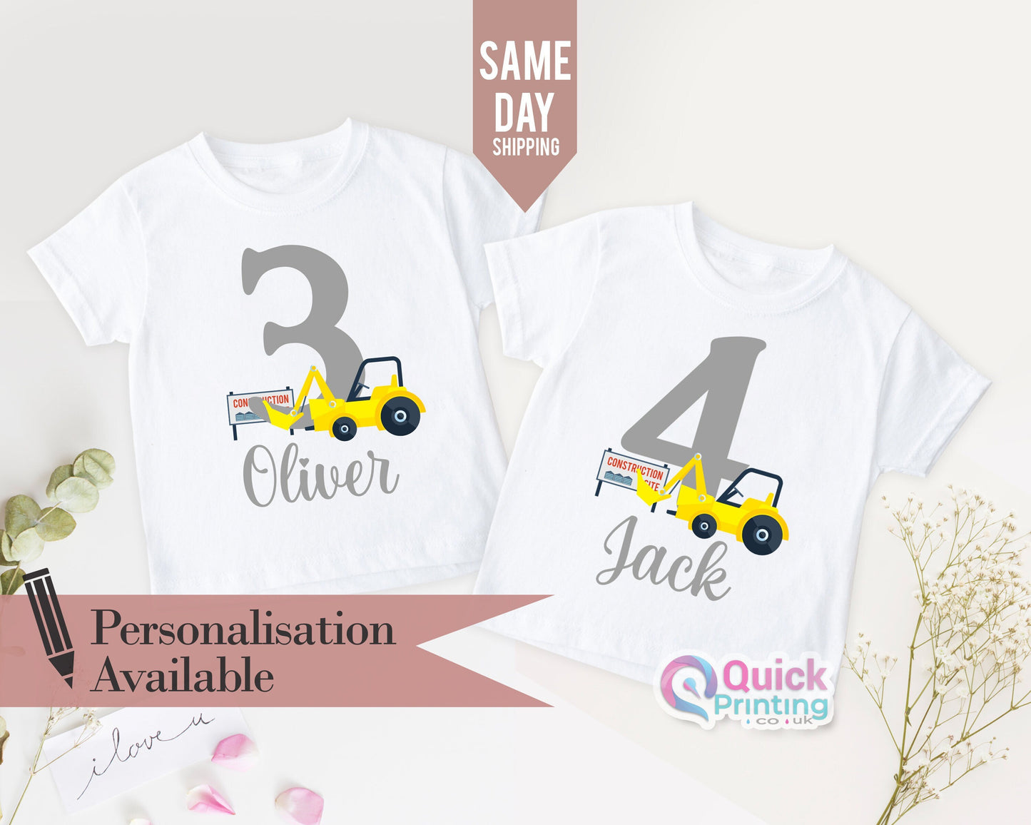 Custom Number Birthday Shirt, Custom Birthday T-shirt, Personalized Birthday Gift, Happy Birthday Tee, Personalised Digger Birthday T-shirt