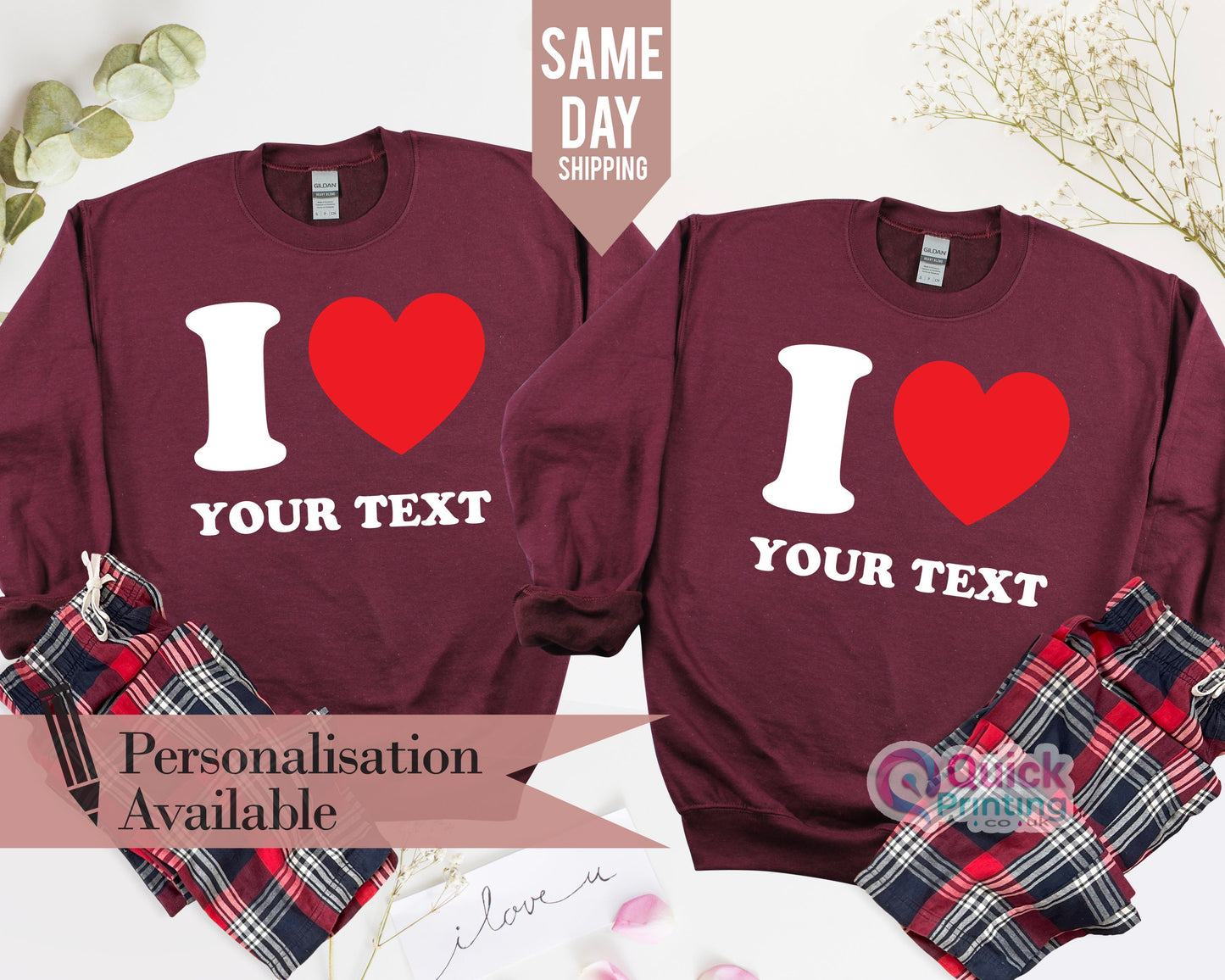I Heart Custom Jumper, Personalised I Love Sweatshirt, Custom Name or Text, Personalised Birthday Christmas Gift, Men Women Unisex Jumper
